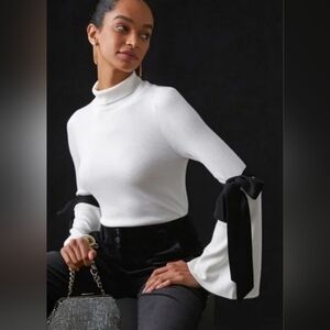 Anthropologie Maeve Ivory Mock-Neck Bell Sleeve Sweater